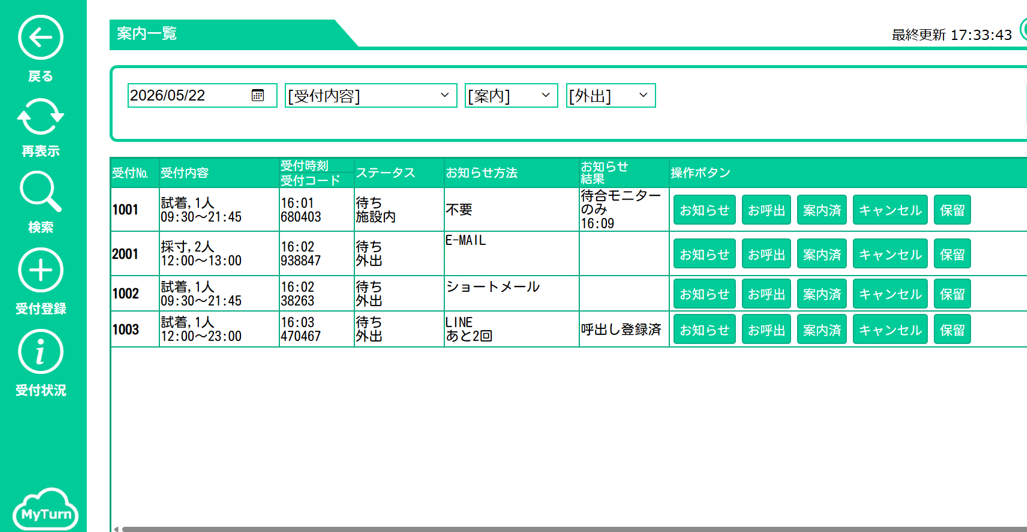 受付管理ダッシュボード